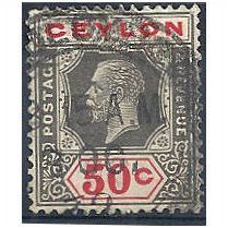 Ceylon 1922 SG353 50c Black & Scarlet.Fine Used.
