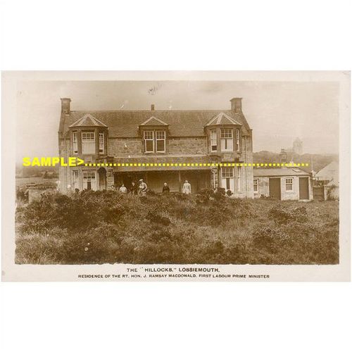 Lossiemouth 1933 Real Photo the "Hillocks" Ramsay MacDonald's house, him outside