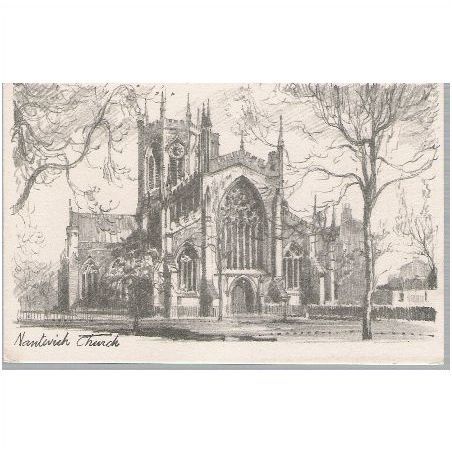 Nantwich, Cheshire - St. Marys Church - local art postcard c.1960s
