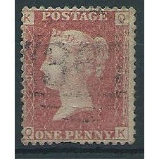 1858 SG43 1d Red Plate 91 Fine Used Check Letters "QK".