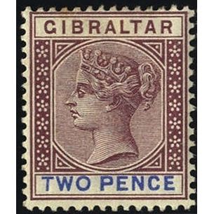 Gibraltar QV 1898 2d Brown Purple & Ultramarine Mounted Mint MM SG 41 stamp