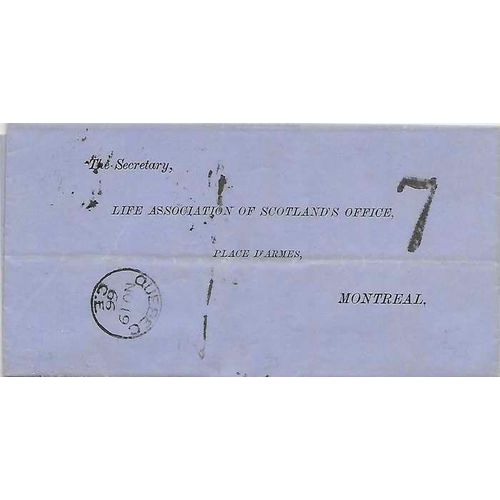 Canada ! Stampless 1866 Quebec to Montreal Life Insurance Application