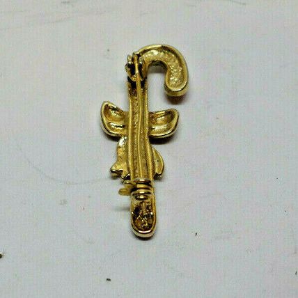 Vtg Christmas Holiday Candy Cane Bow Tie Gold Tone Brooch Costume Pin Enamel (B1