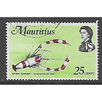 MAURITIUS 1969 MARINE LIFE 25c SPINY SHRIMP RED BLACK & GREEN SG389 FINE USED