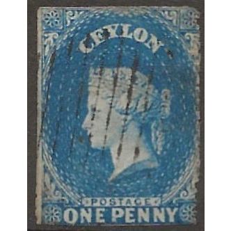 Ceylon 1887 SG2a 1d Blue Wmk STAR Good+ Used .