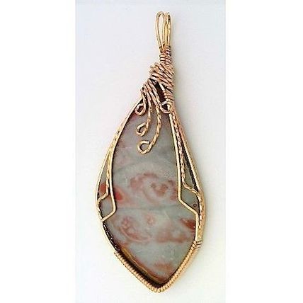 Red Gray Jasper Bronze Wire Wrap Gemstone Pendant 20