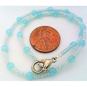 Aqua Opal Glass Beaded Anklet Bracelet