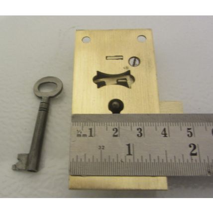 Antique Cabinet Cupboard Lock Solid Brass Has 1 working key 2 Levers 1920s era