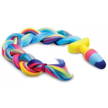LGBTQ Pride Rainbow Unicorn Tail Anal Plug Butt Ass Pet Play Silicone Multi Colo