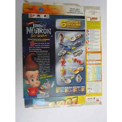 Kelloggs Honey Loops 2002 Jimmy Neutron Empty Cereal Box 375g Box only