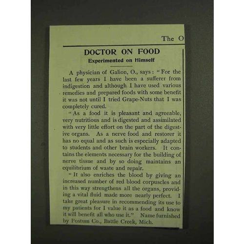 1903 Postum Grape-Nuts Ad - Doctor on Food