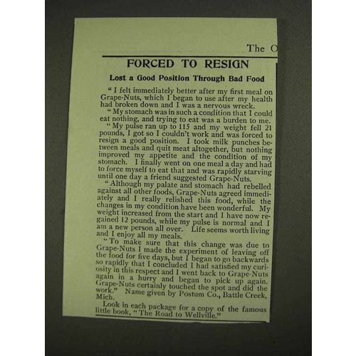 1903 Postum Grape-Nuts Ad - Forced to Resign