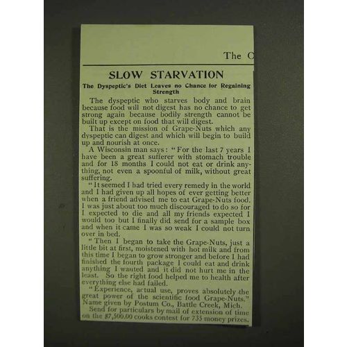 1903 Postum Grape-Nuts Ad - Slow Starvation