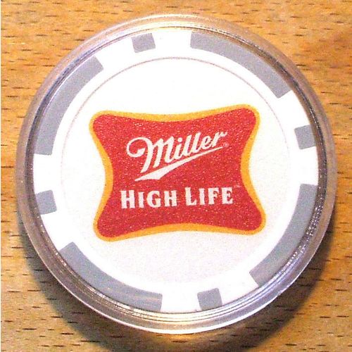 Miller High Life Beer Poker Chip Golf Ball Marker - Gray