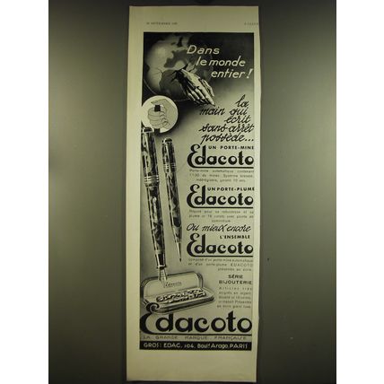 1936 Edacoto Pens Advertisement - in French - Dans le monde entier!