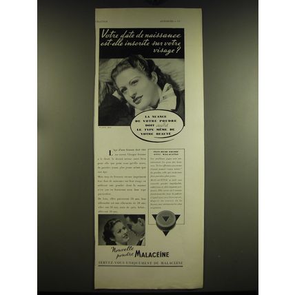 1936 Malaceine Face cream Ad - in French - Votre date de naissance est-elle