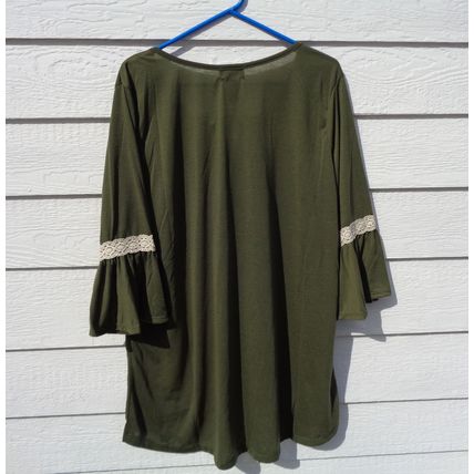 Womens Karen Brooks 2x Top Olive Lace Accent 48 Chest Boho Flare Sleeves