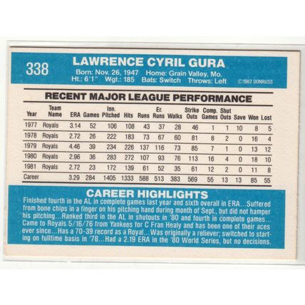 1982 Donruss baseball card 338 Larry Gura