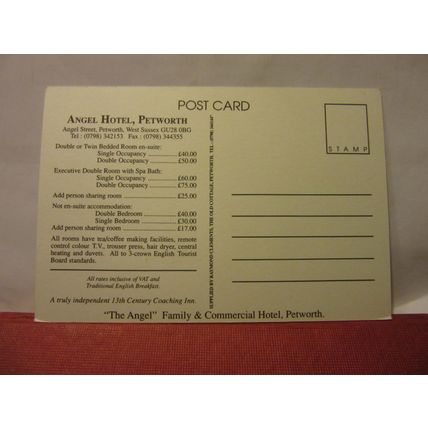 ANGEL HOTEL, PETWORTH, SUSSEX unused postcard with rates on back (a) /
