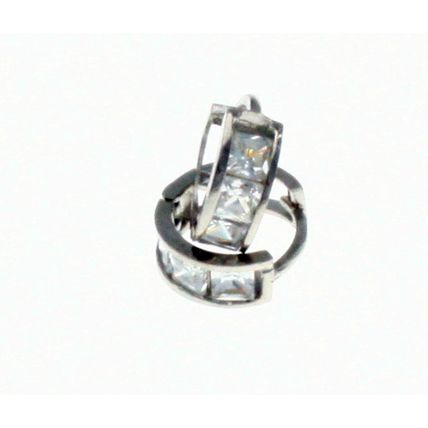 New Real Solid 14K White Gold Square Stones Small Huggies Hoop Earrings 9.7 mm