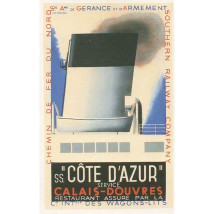 SS Cote D'Azur Calais Dover Ship Railway French Poster Postcard
