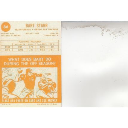 BART STARR 1963 AUTOGRAPHED GREEN BAY PACKERS HOF SUPER BOWL I & II CHAMPION QB