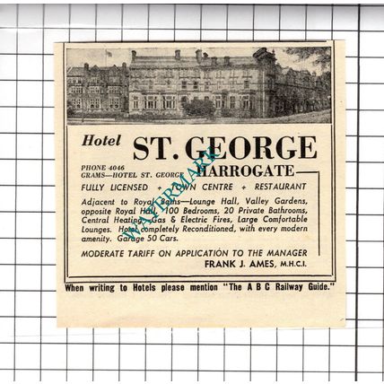 Queens Hotel Hastings Hotel St George Harrogate Ames Small Advert - 1958 Cutting