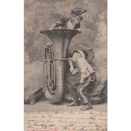 Couesnon Brass Instruments Children in Military Tuba Old Postcard