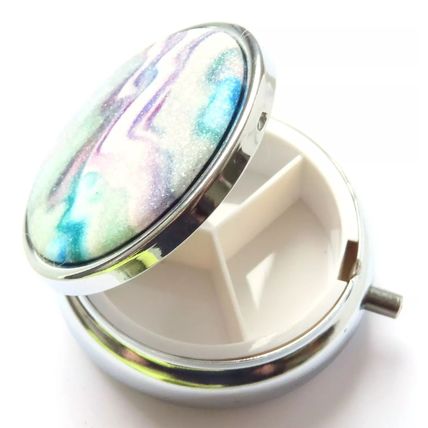 Glitter Pill Box Blue, White, Grey & Purple Swirls Round 2 CM Christmas Gift
