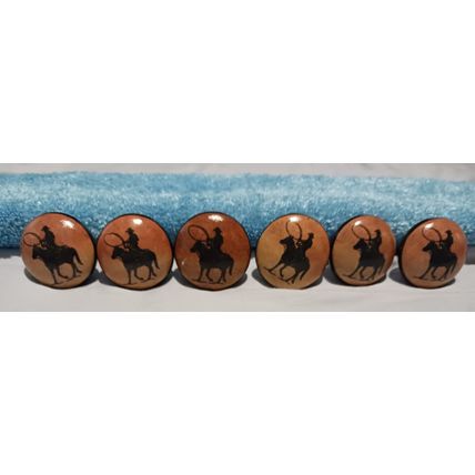 Cabinet Knobs With Cowboy and Horse Scene Horse (Six)