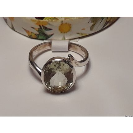 3.25ct Oval Natural light color Peridot Bezel Sterling Silver offset Ring#20071