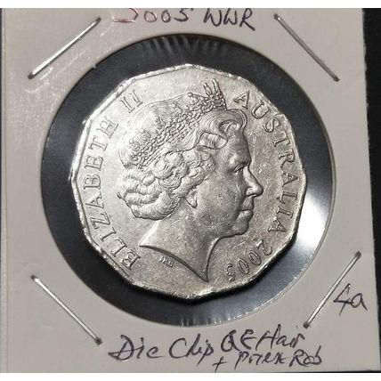 Australia 2005 50c WWII Remembrance Die Chips QE's Hair + Priest' Rob