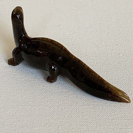 Vintage Chinese Carved Tiger's Eye Dinosaur Figurine Gemstone Brontosaurus 4.6"