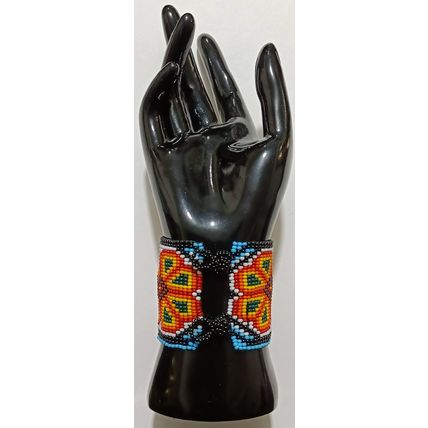 Traditional Huichol Art. Mexico Glass Seed Beads Bracelet. Floral Motives 1
