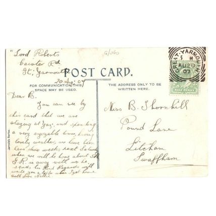 GREAT YARMOUTH Wellington Gardens Postmark GREAT YARMOUTH Squared Circle 1907