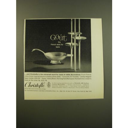 1961 Christofle Advertisement - Concerto Di Trombe Taper-Holder, Swan Gravy Boat