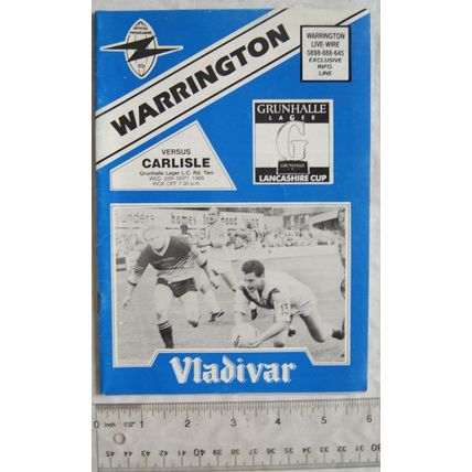 1989 programme Warrington v. Carlisle, Round Two Grunhalle Lancashire Cup