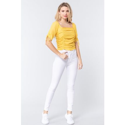 Elbow Slv Smocked Ruched Woven Top