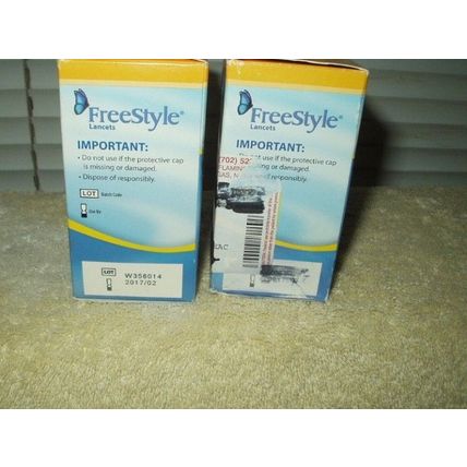 freestyle lancets 2 boxes of 100 unsealed 1 exp 10/2017 and 1 exp 02/2017