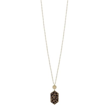 New Metal Chain Hexagon Leopard Pendant Long Necklace
