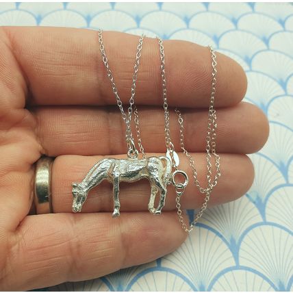 Vintage 925 Sterling Silver Large Horse Charm Pendant Necklace
