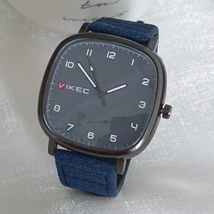 Gents Waterproof Blue Metallic Square Blue Grained Leather Strap Watch