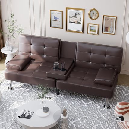 Shahoo Convertible Folding Futon Sofa Bed Sleeper Couch for Living Room Faux Lea