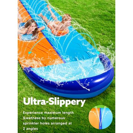 Sloosh 32.5FT Double Water Slides, Heavy Duty Lawn Slip and Slide with Sprinkler