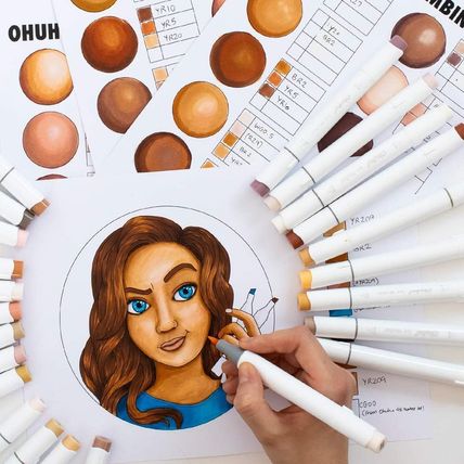 Ohuhu Alcohol Markers Skin Tone Brush Tip -Skin Color Art Marker Set for Artist