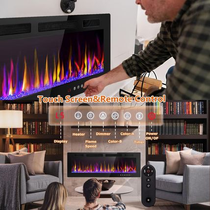 LEMBERI 72 Inch Electric Fireplace Recessed and Wall Mounted,750/1500W Fireplace
