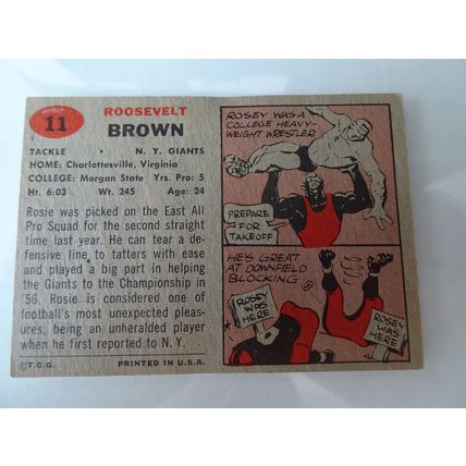 1957 Topps Football Card # 011 Roosevelt Brown Very Good (3) New York Giants