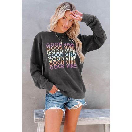 Gray GOOD VIBES Graphic Pullover Sweatshirt