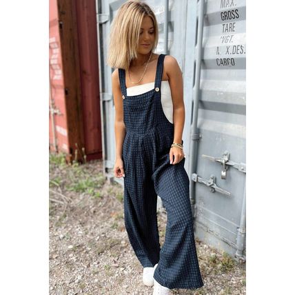 Sail Blue Plaid Print Buttoned Pocketed High Waist Overall
