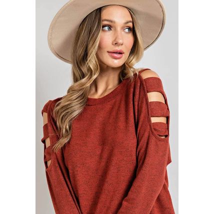 Orange Cutout Cold Shoulder Long Sleeve Top